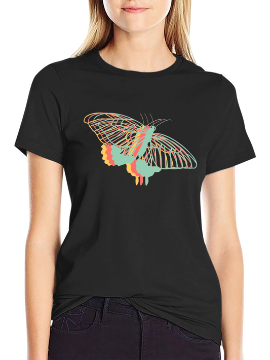 Camiseta Negra con Diseño de Mariposa Abstracta
