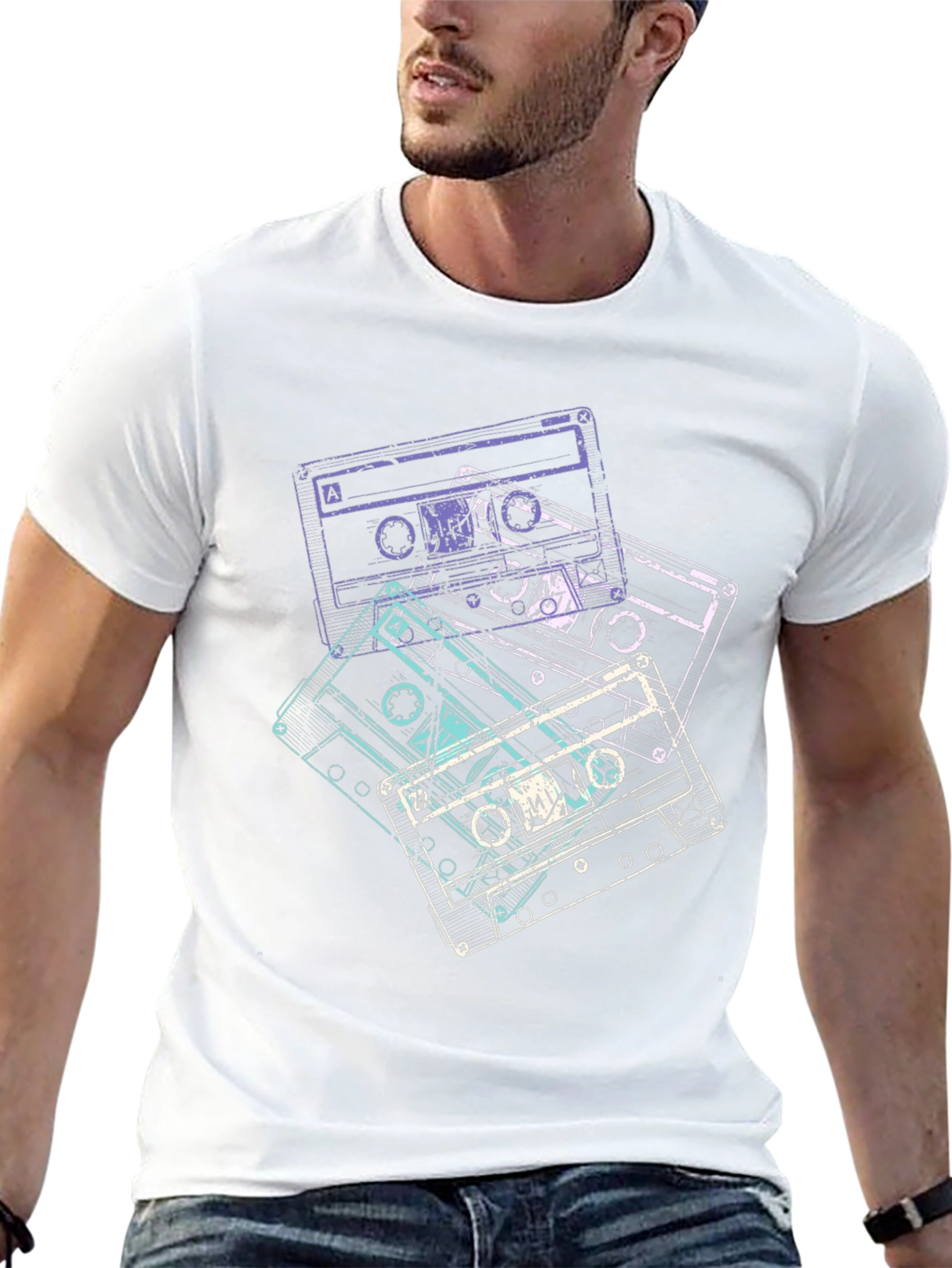 Camiseta Negra con Diseño Retro de Cassettes
