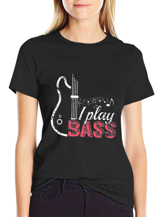 Camiseta Negra con Diseño de Guitarra y I Play Bass