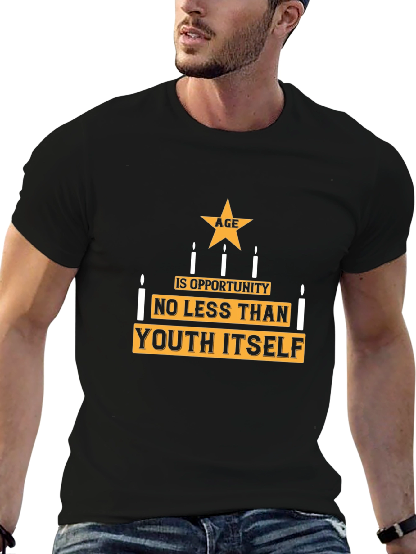 Camiseta Negra con Diseño La Edad es Oportunidad