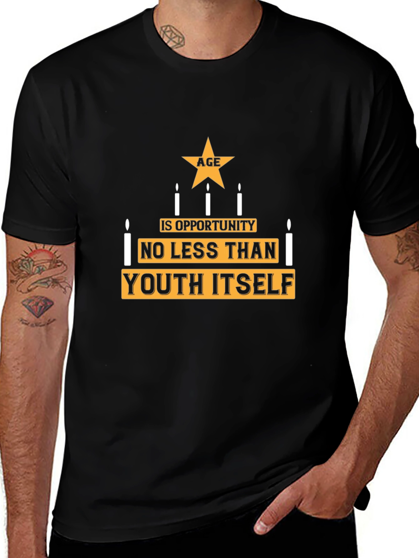 Camiseta Negra con Diseño La Edad es Oportunidad