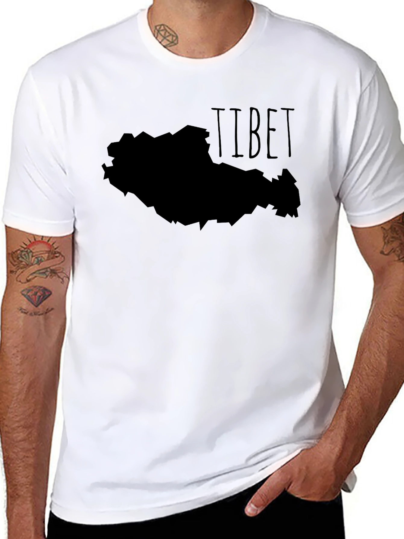 Camiseta Negra Tibet Mapa Diseño Unisex