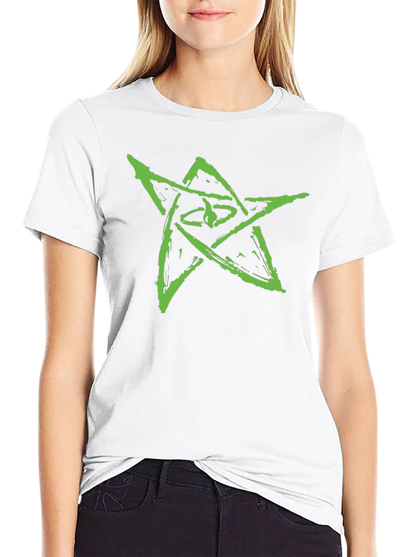 Camiseta Negra con Diseño de Estrella Verde