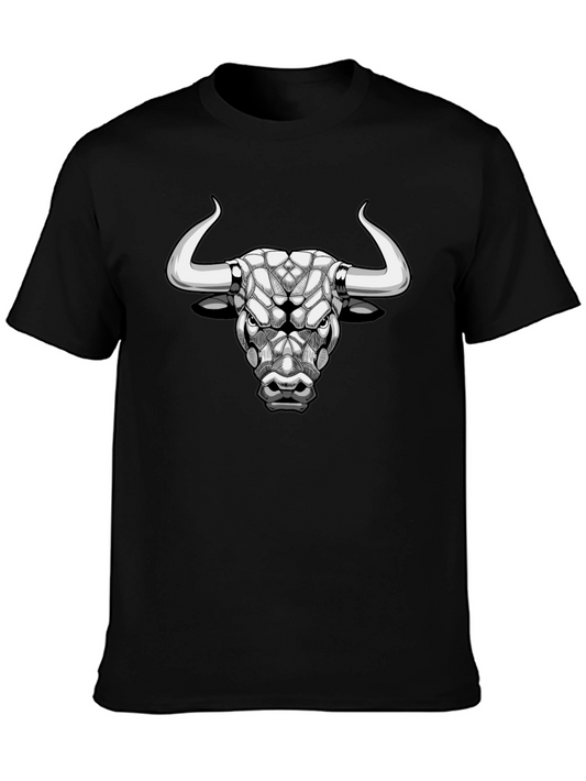Camiseta Negra con Diseño de Toro Geométrico