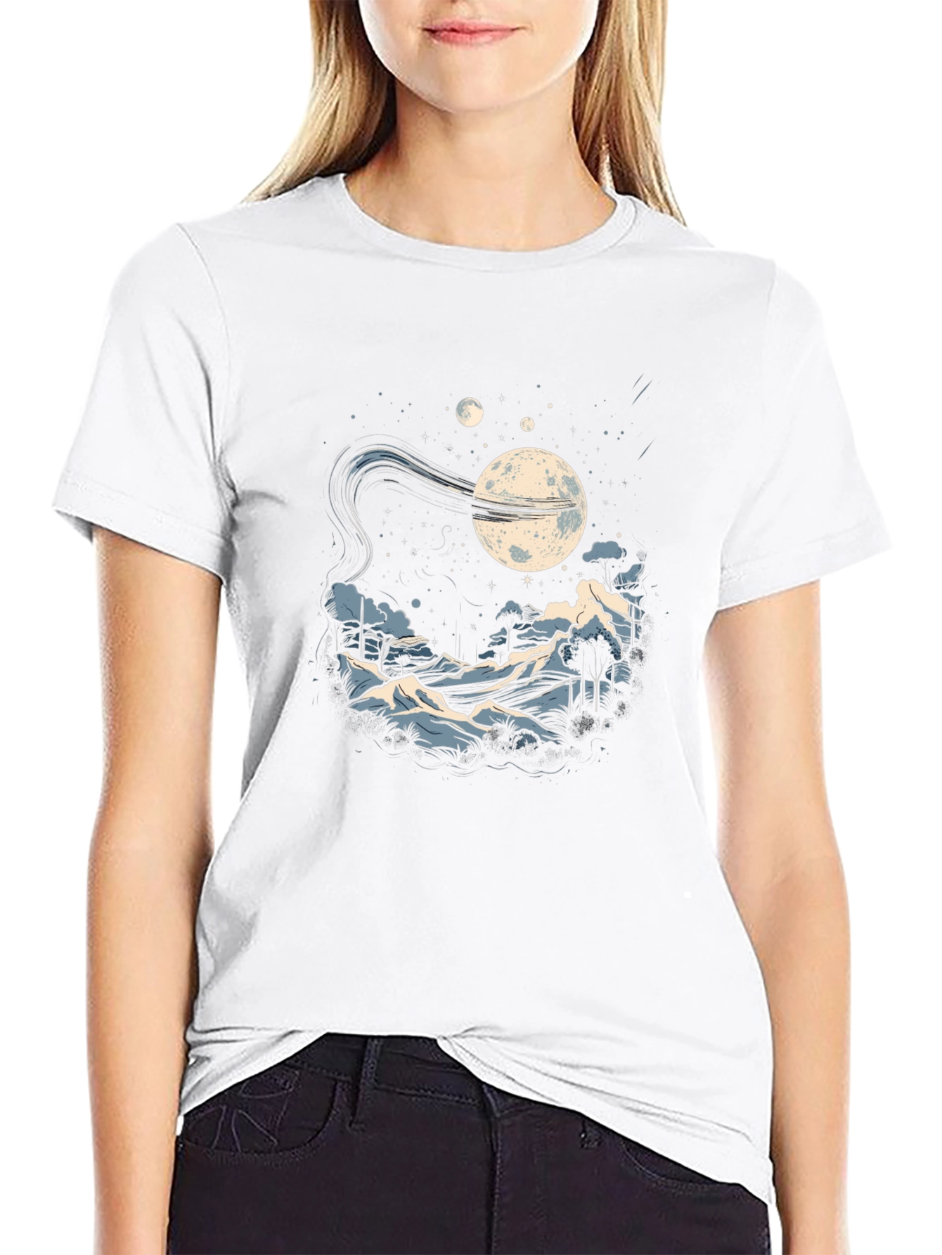 Camiseta Negra Hombre - Diseño Noche Estrellada