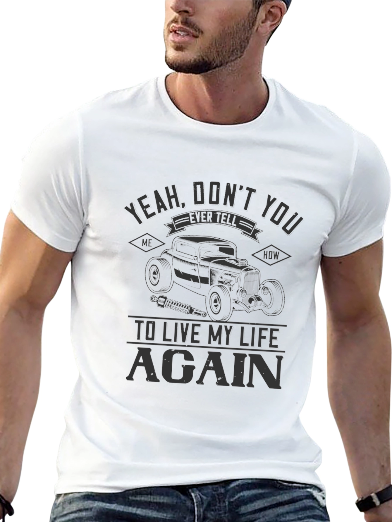 Camiseta Negra Live My Life Again Coche Clásico
