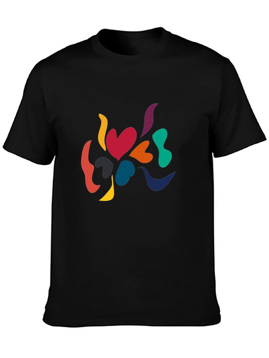 Camiseta Negra con Diseño Abstracto de Corazones
