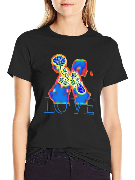 Camiseta Negra Amor Cerebro Corazón
