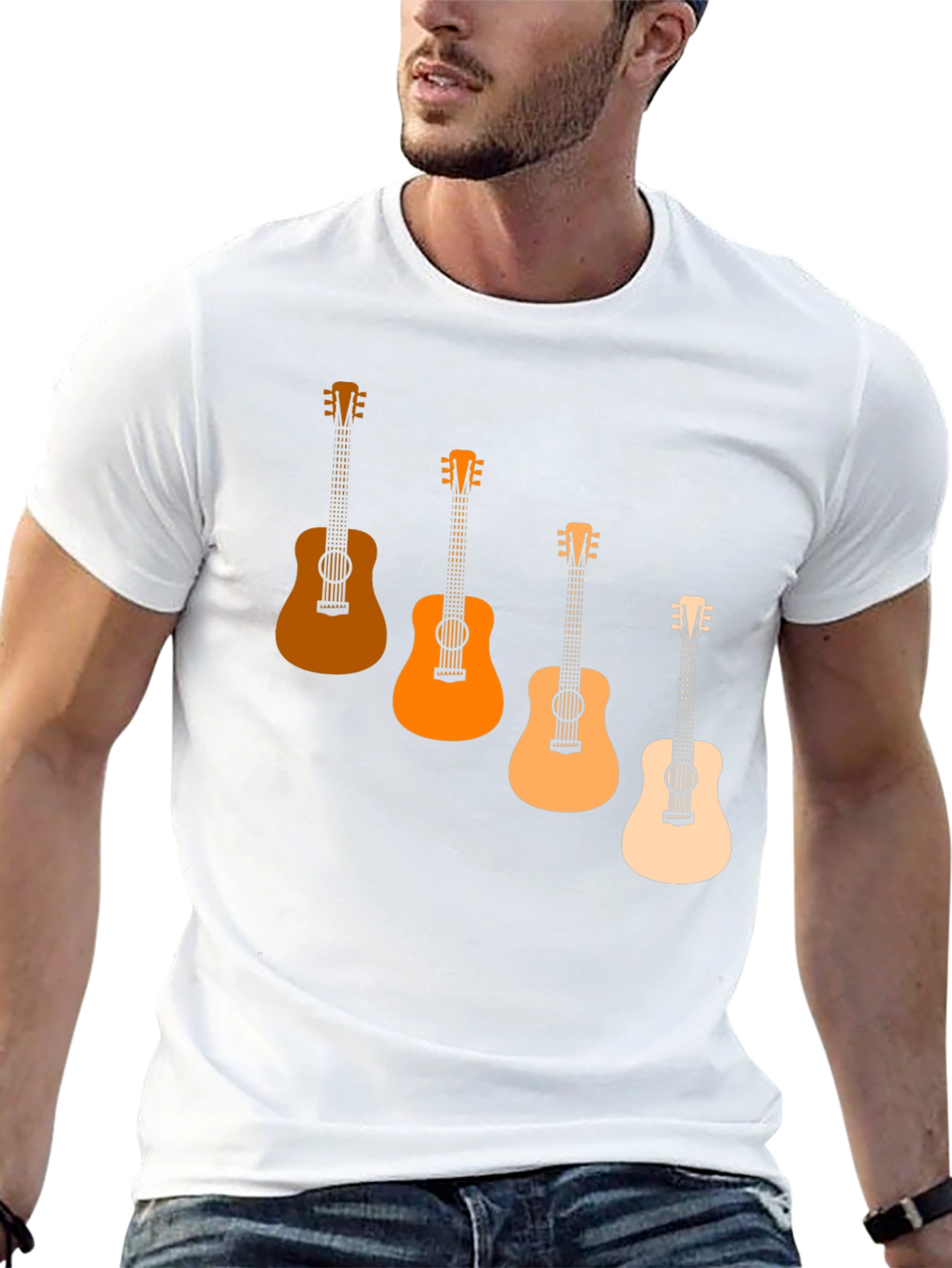 Camiseta Negra con Diseño de Guitarras Degradadas