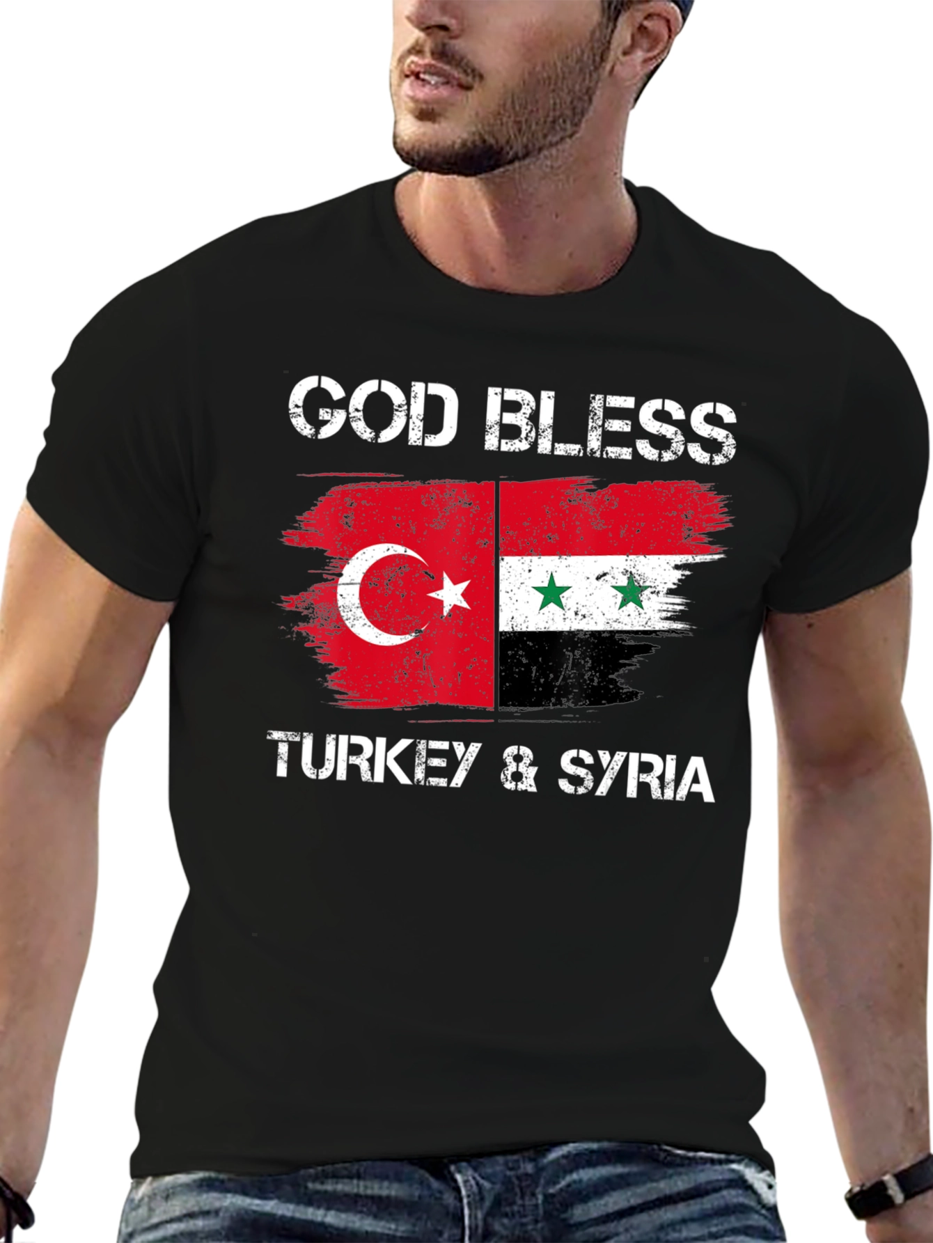 Camiseta Negra: God Bless Turkey & Syria