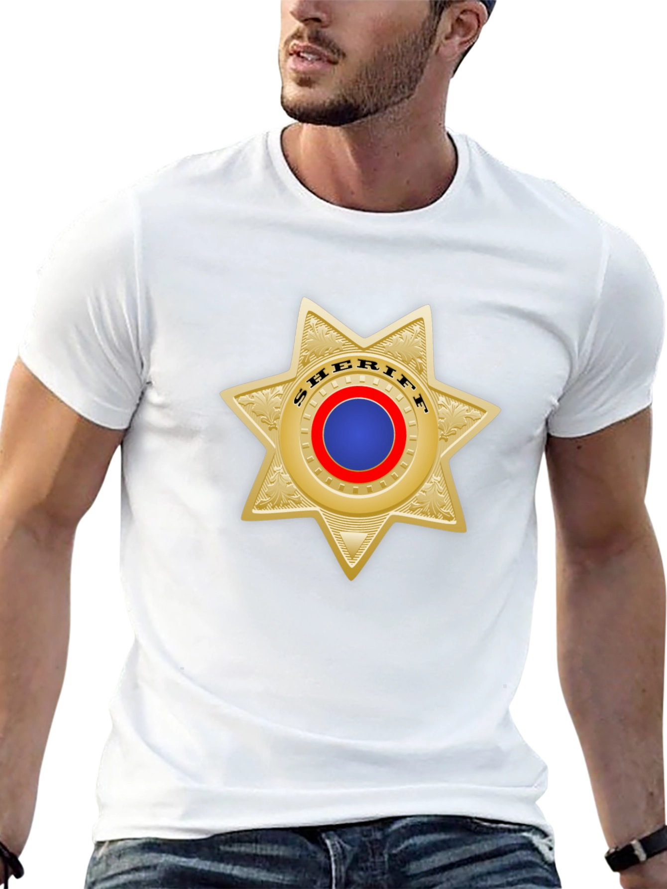 Camiseta Negra con Insignia Sheriff Dorada