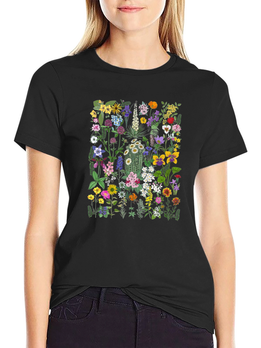 Camiseta Negra con Diseño Floral Único