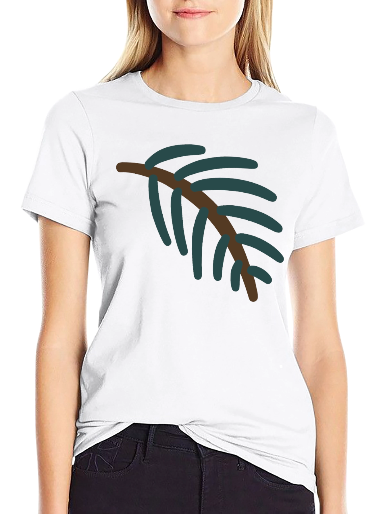 Camiseta Negra con Diseño de Rama de Pino