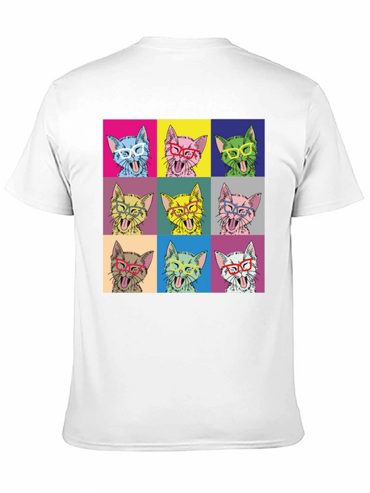 Camiseta Negra con Diseño Pop Art de Gatos con Gafas