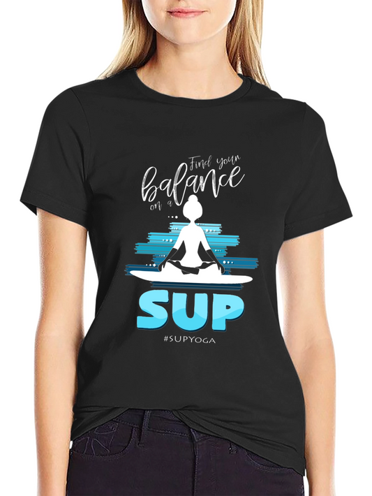 Camiseta Negra Estampada Yoga SUP para Hombre