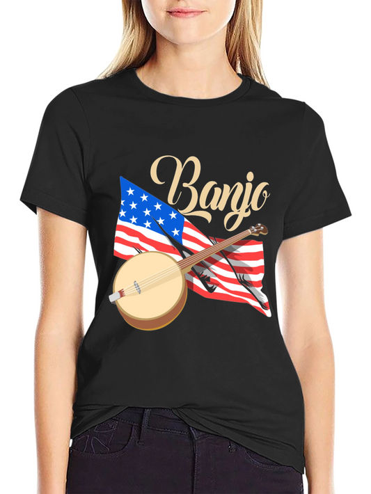 Camiseta Negra con Diseño de Banjo Americano