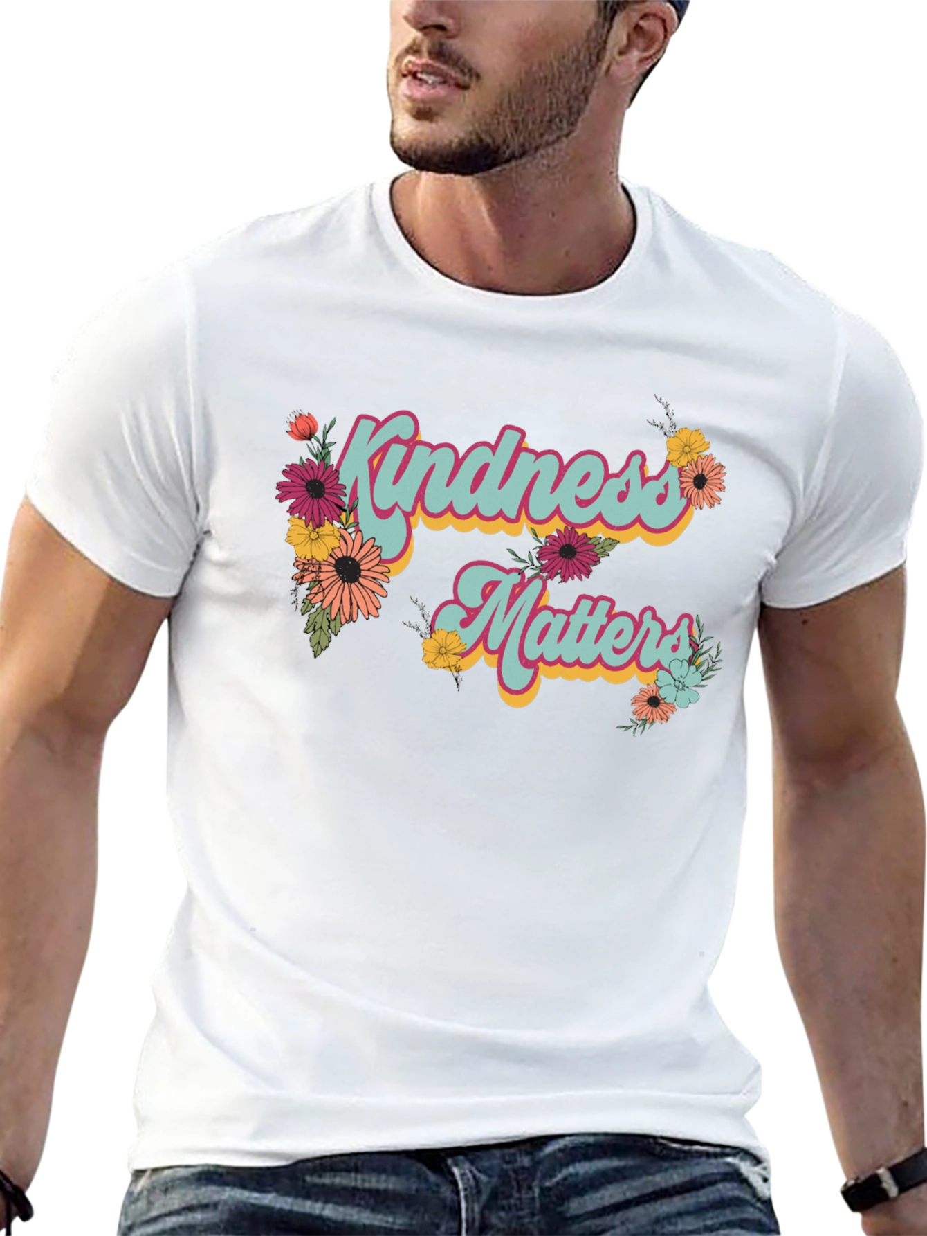 Camiseta Negra Kindness Matters con Flores