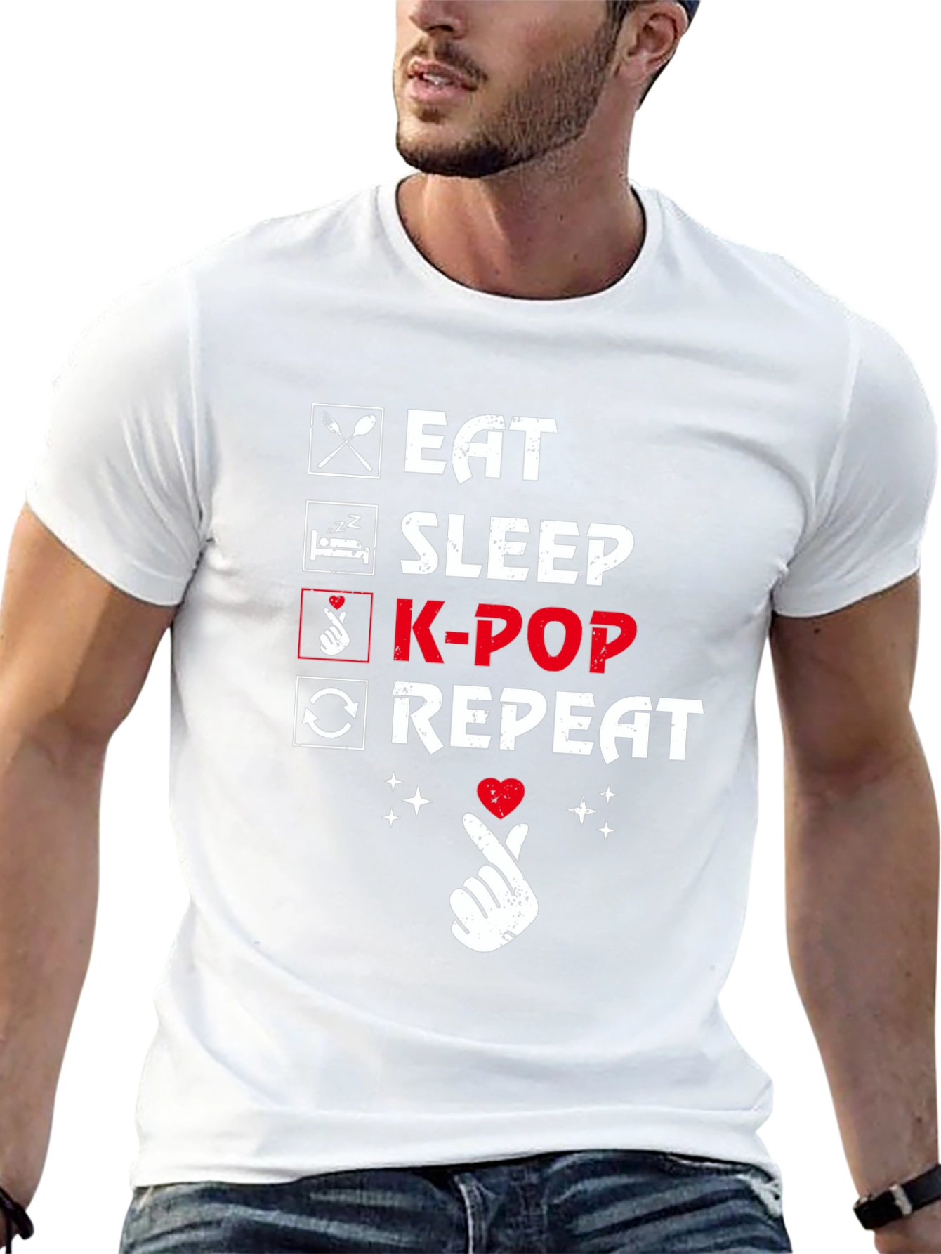 Camiseta Negra K-Pop: Come Duerme K-Pop Repite