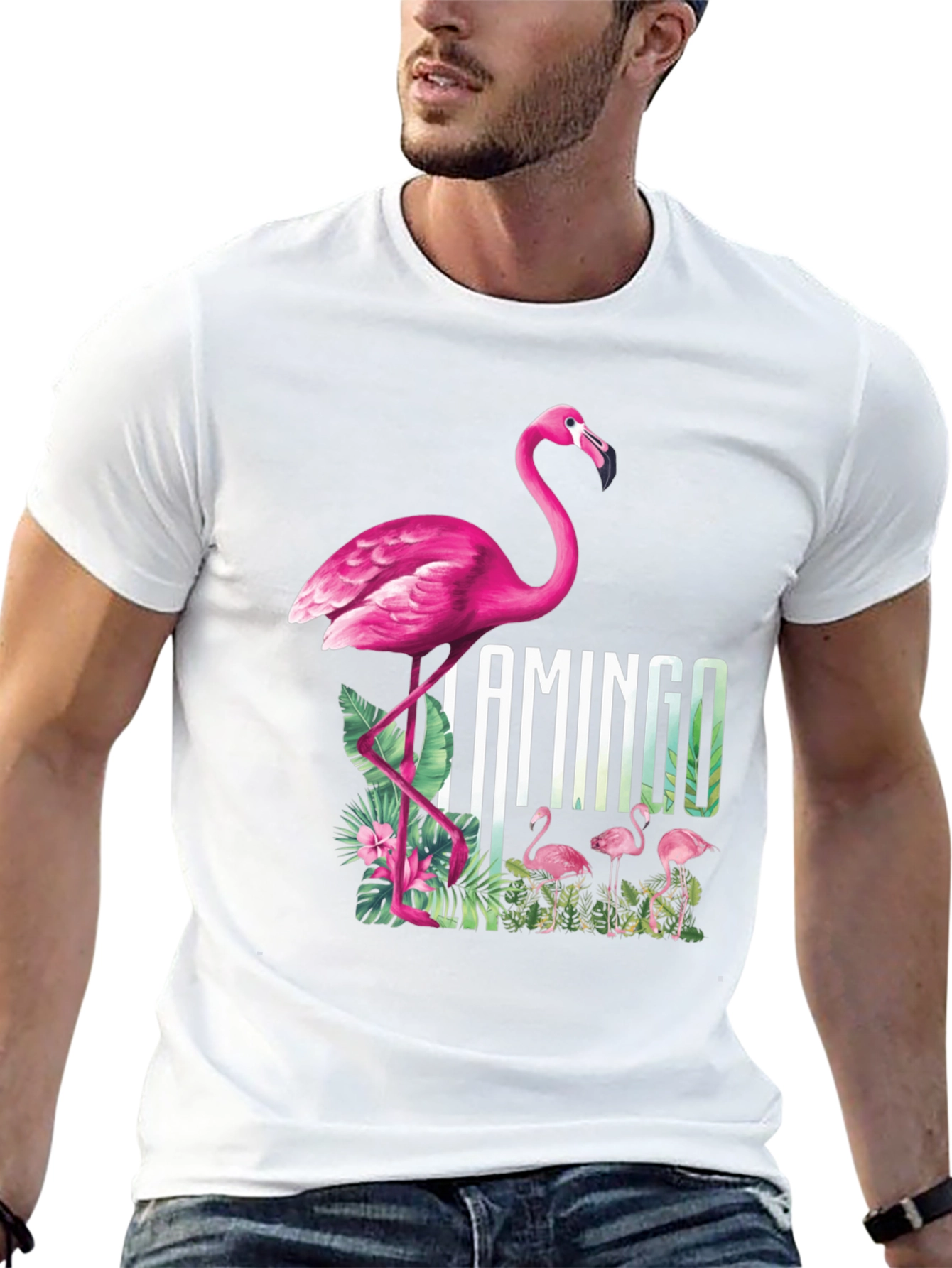 Camiseta Negra con Diseño de Flamenco Tropical
