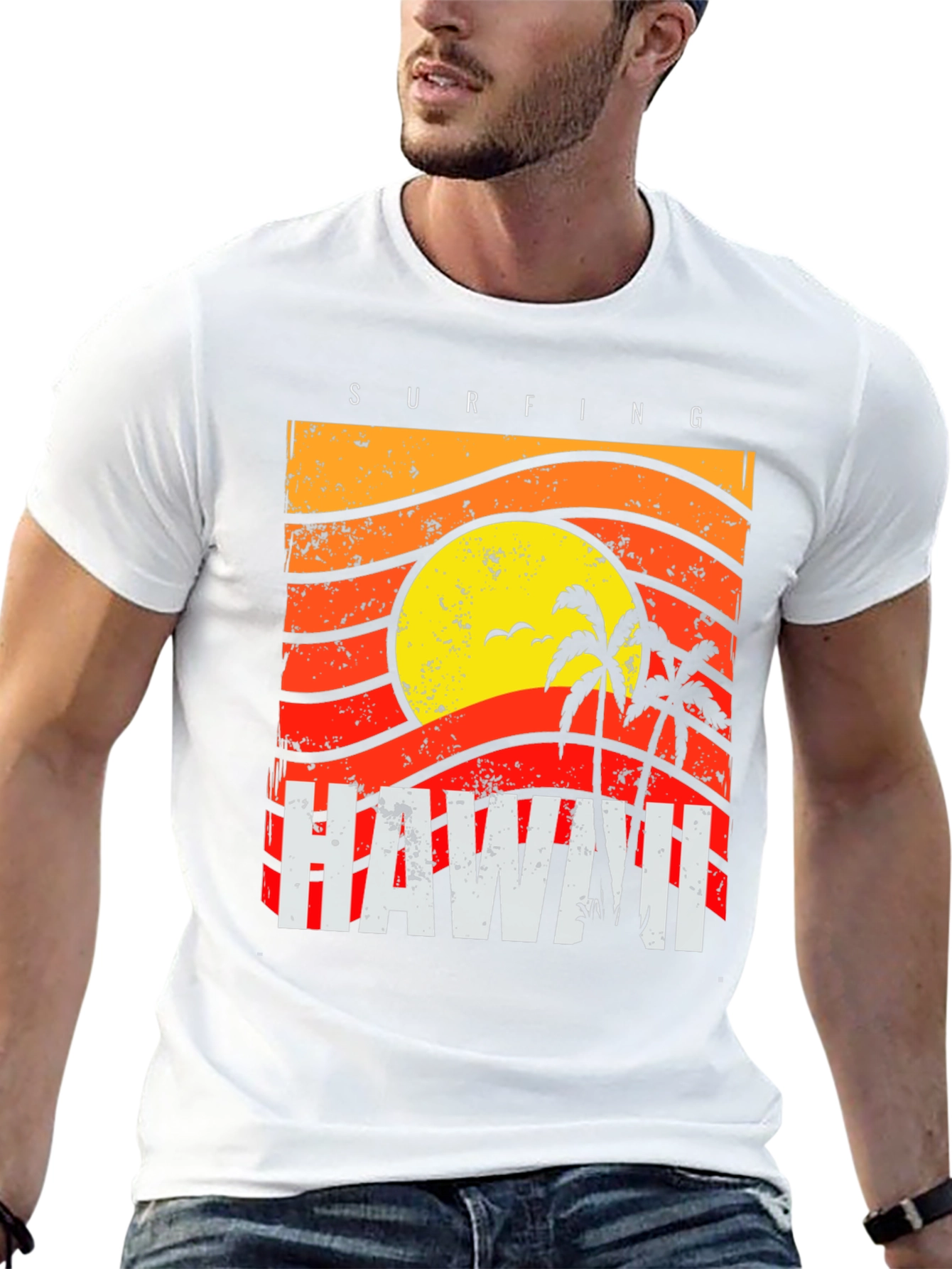 Camiseta Negra con Diseño de Hawaii Surfing
