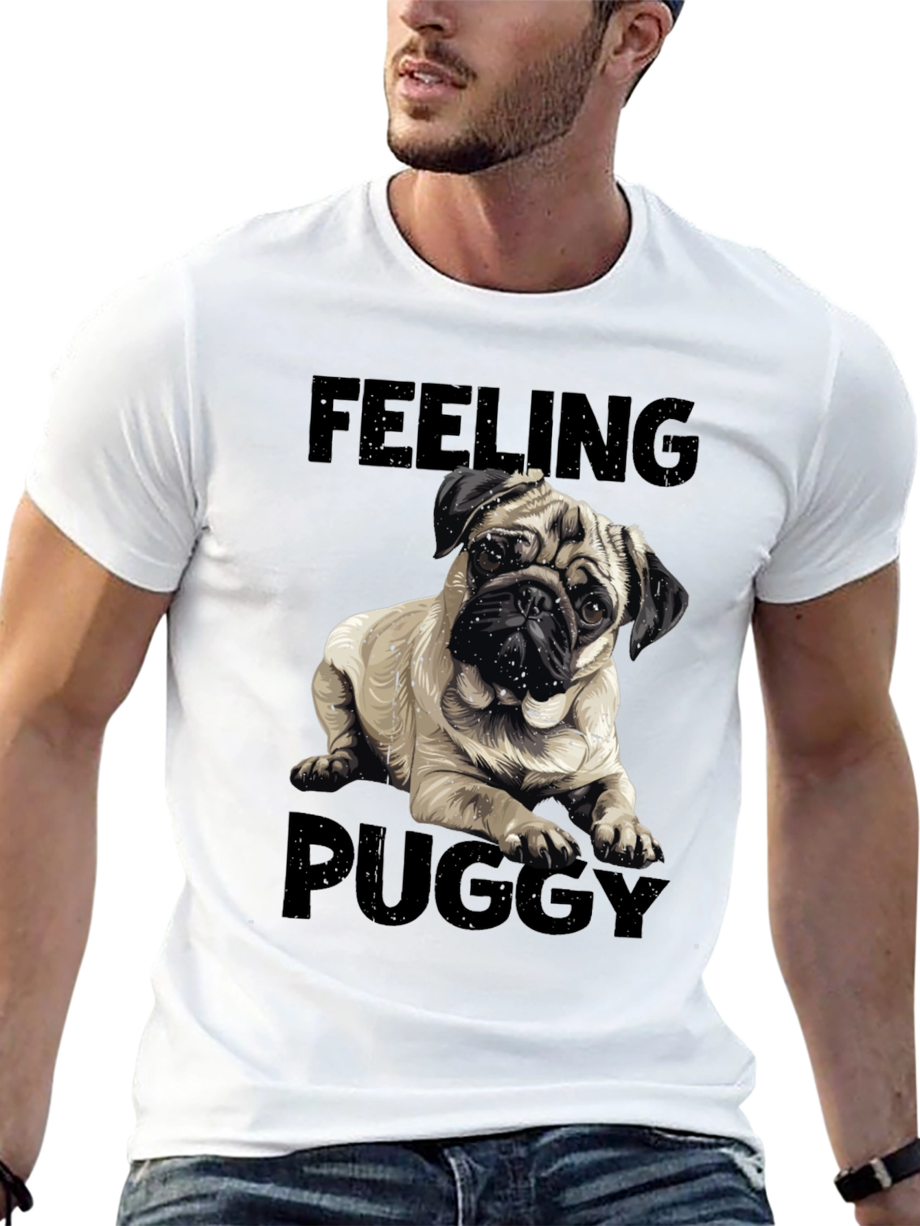 Camiseta Negra Feeling Puggy para Amantes de Pugs