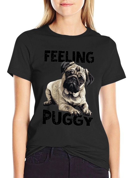 Camiseta Negra Feeling Puggy para Amantes de Pugs