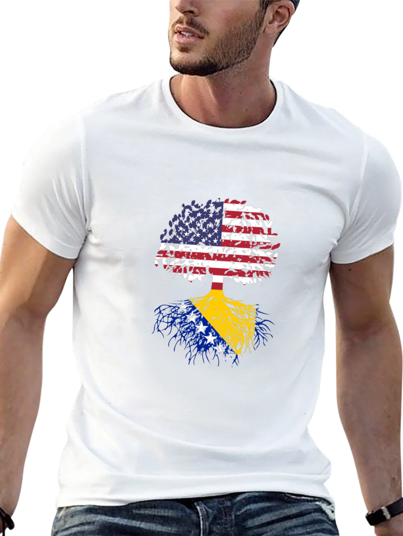 Camiseta Negra Árbol USA y Bosnia