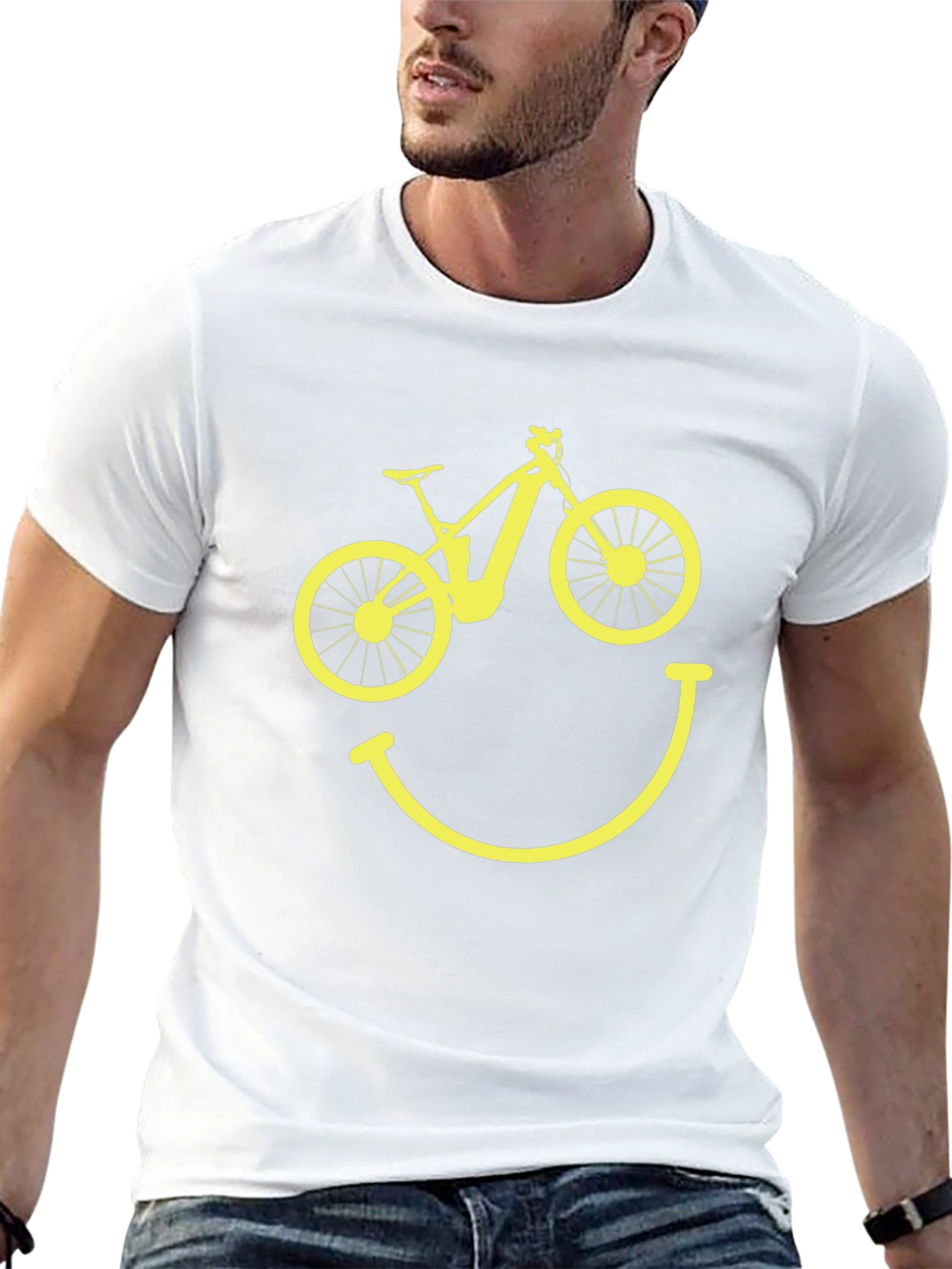 Camiseta Hombre Negra Bicicleta Sonriente
