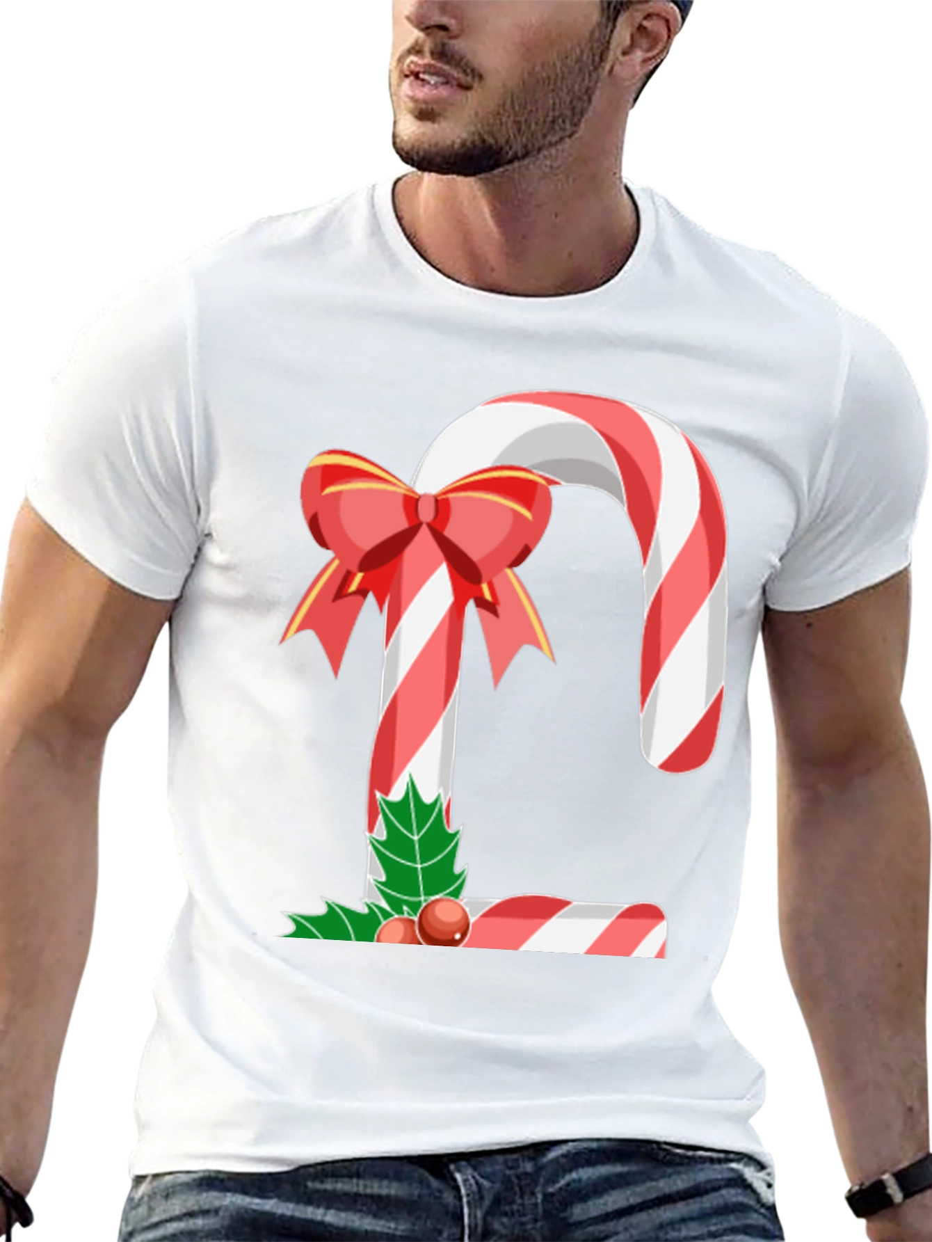 Camiseta Hombre Bastón de Caramelo Navideño