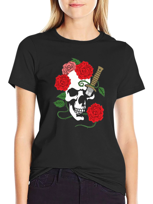 Camiseta Negra con Calavera y Rosas