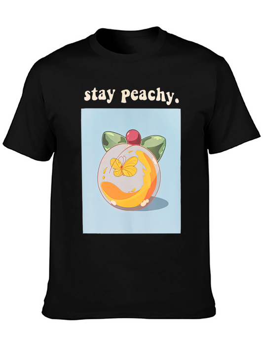 Camiseta Negra Stay Peachy con Diseño de Durazno