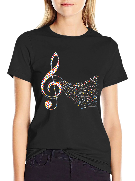 Camiseta Negra con Clave de Sol Musical Colorida