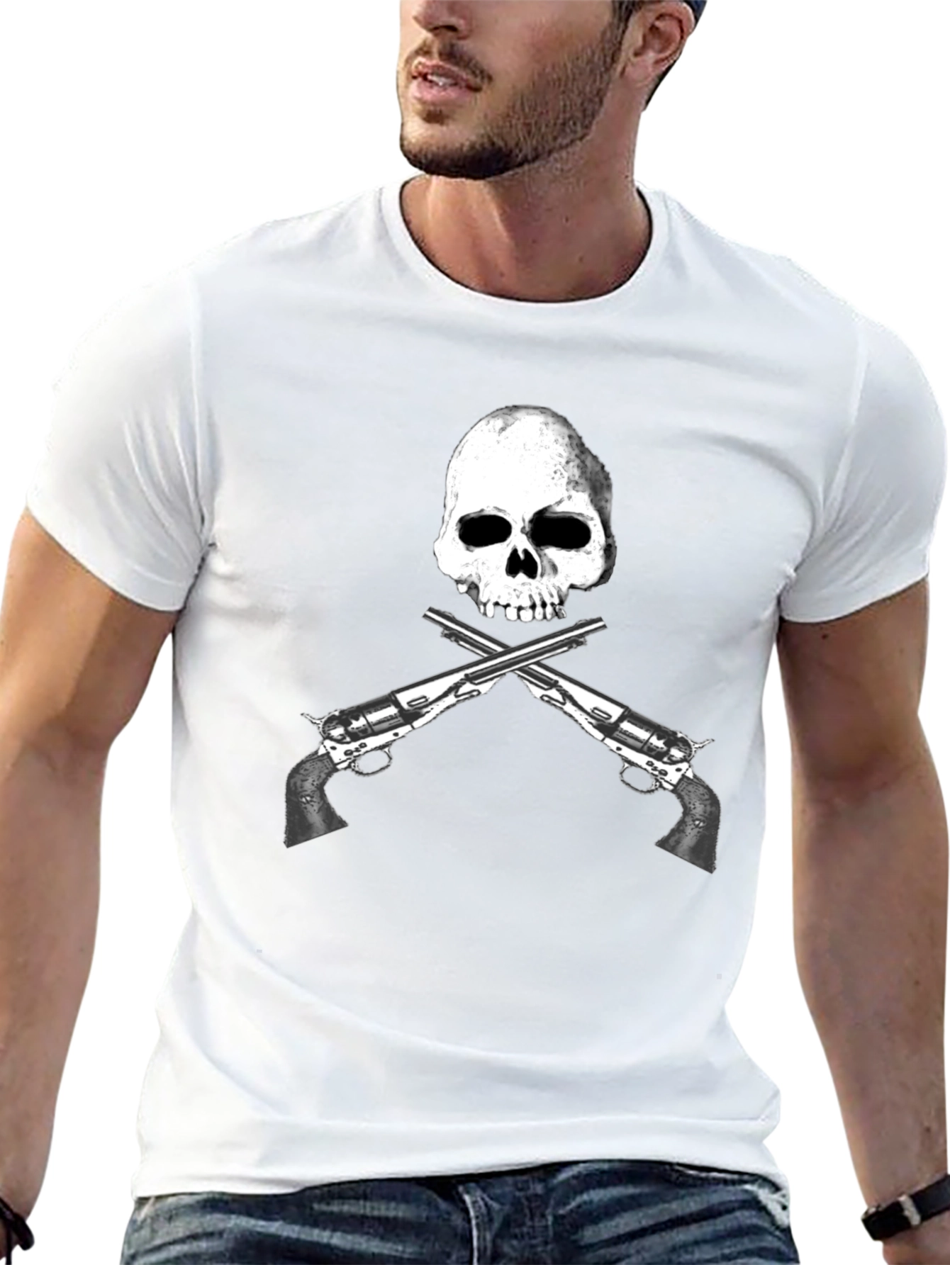 Camiseta Negra Calavera y Pistolas Cruzadas - Diseño Único
