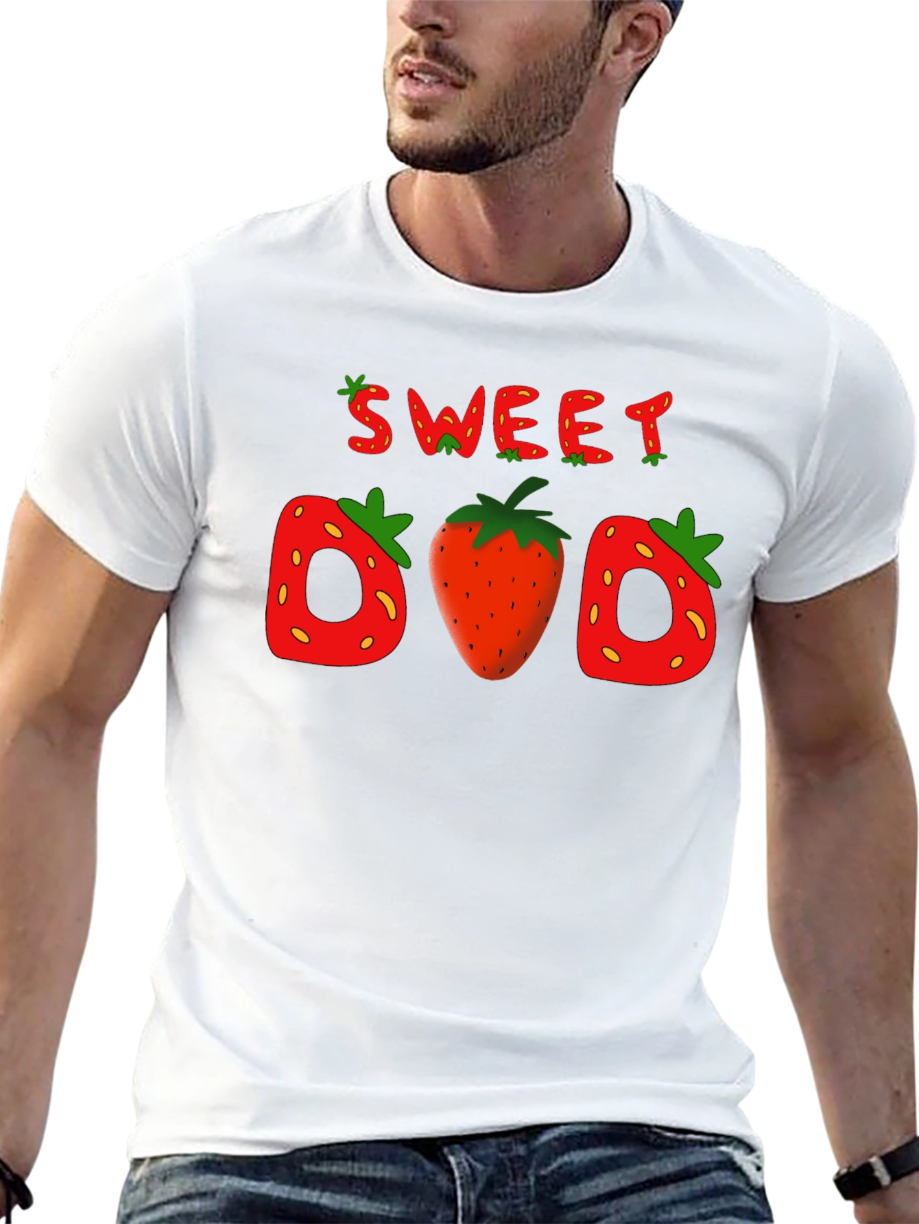 Camiseta Negra Sweet Dad con Diseño de Fresas
