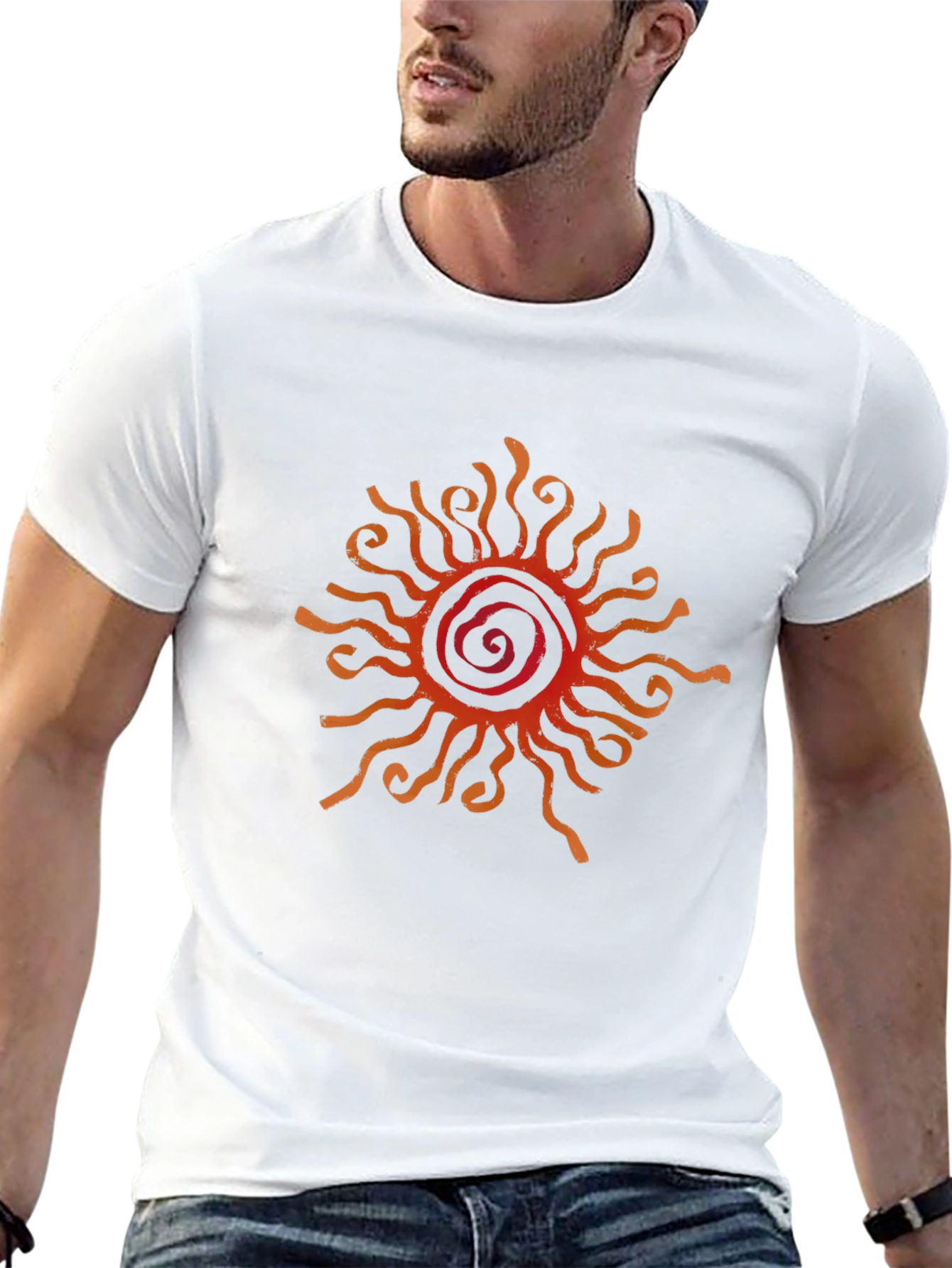 Camiseta Negra con Diseño de Sol Abstracto