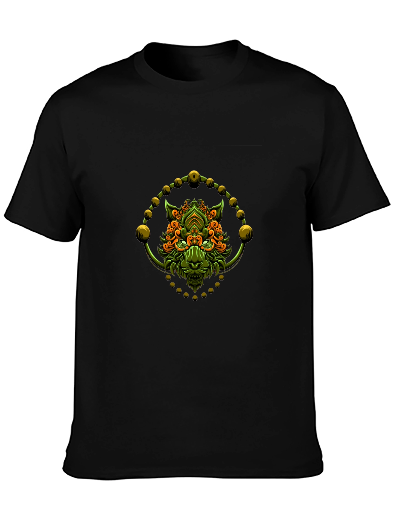 Camiseta Negra con Diseño de León Abstracto