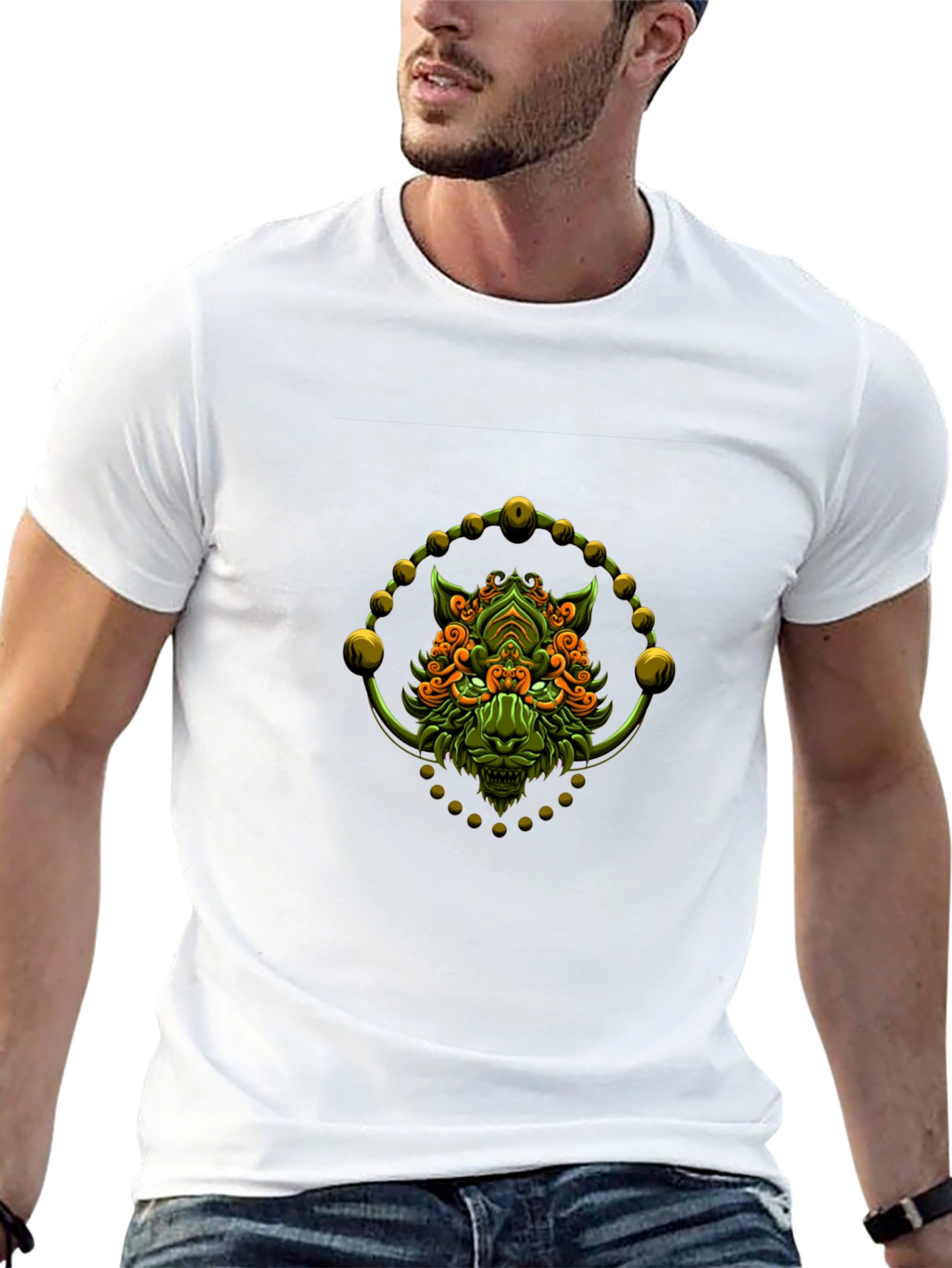 Camiseta Negra con Diseño de León Abstracto