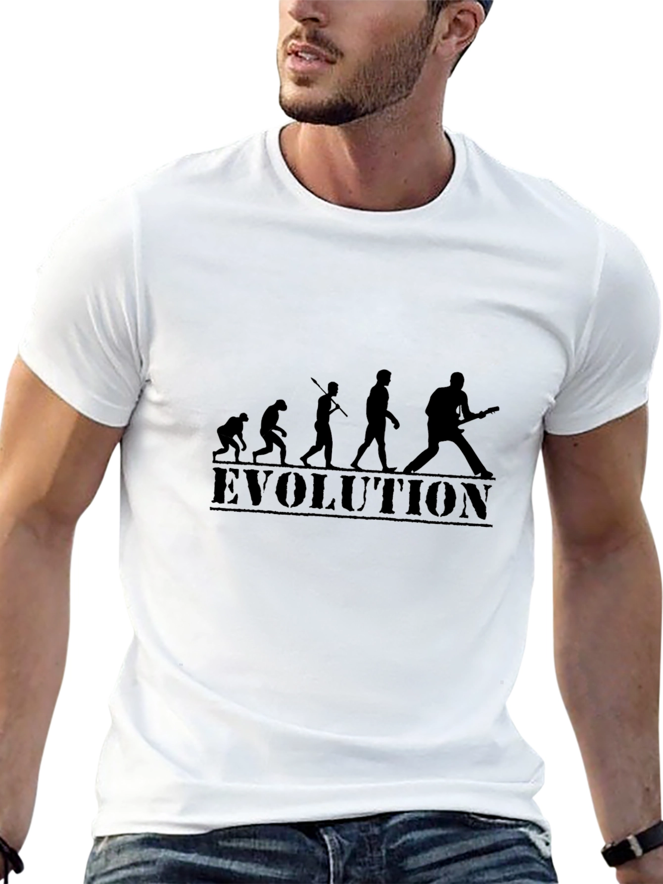Camiseta Negra Evolución Guitarra Hombre