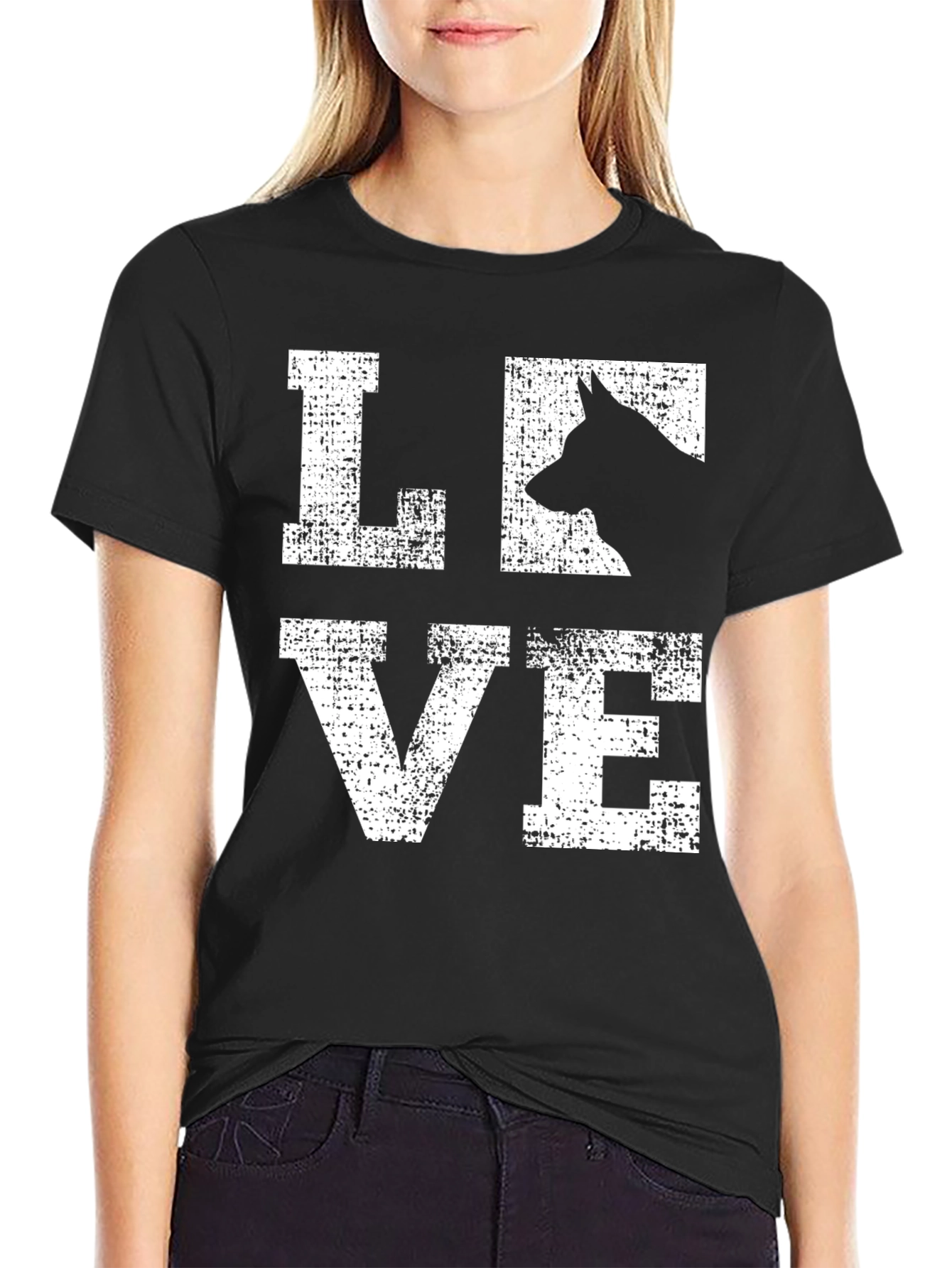 Camiseta Negra Love con Silueta de Perro