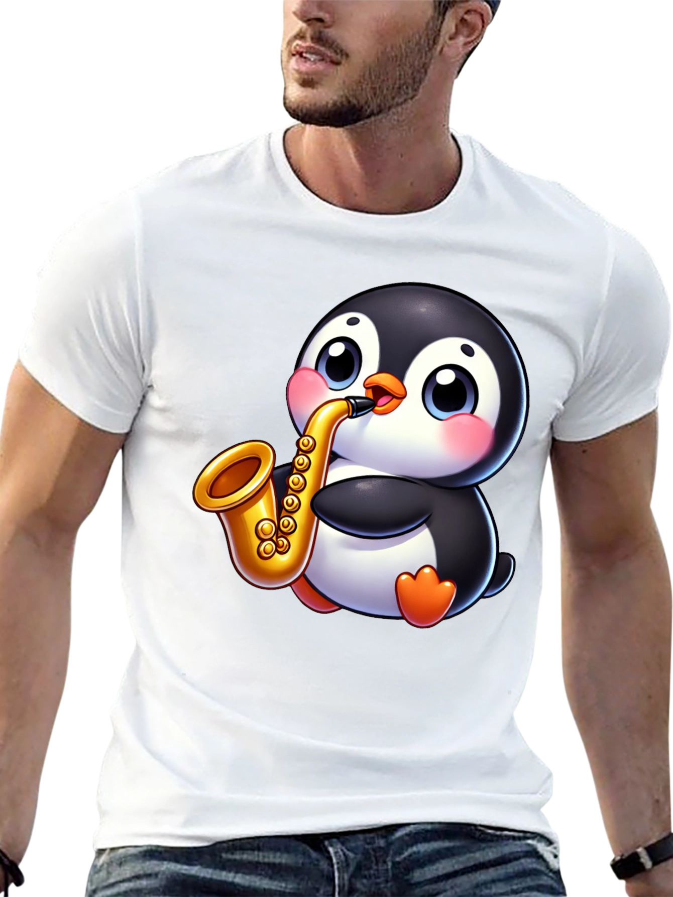 Camiseta Negra con Pingüino Músico