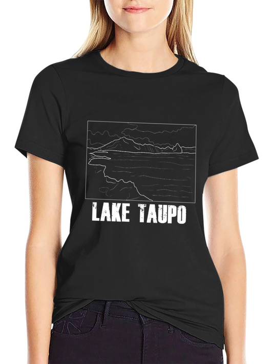 Camiseta Negra Gráfica Lake Taupo Hombre