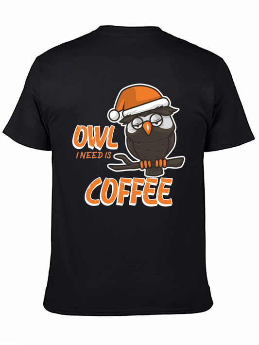 Camiseta Negra con Búho y Café