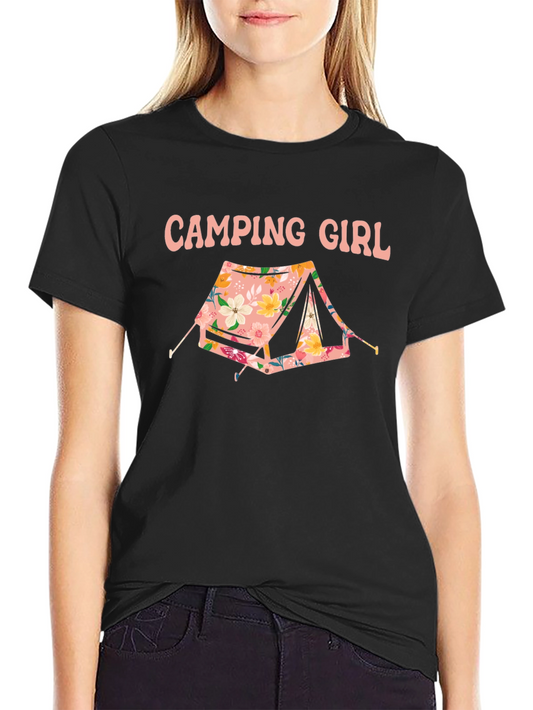 Camiseta Negra Camping Girl Floral