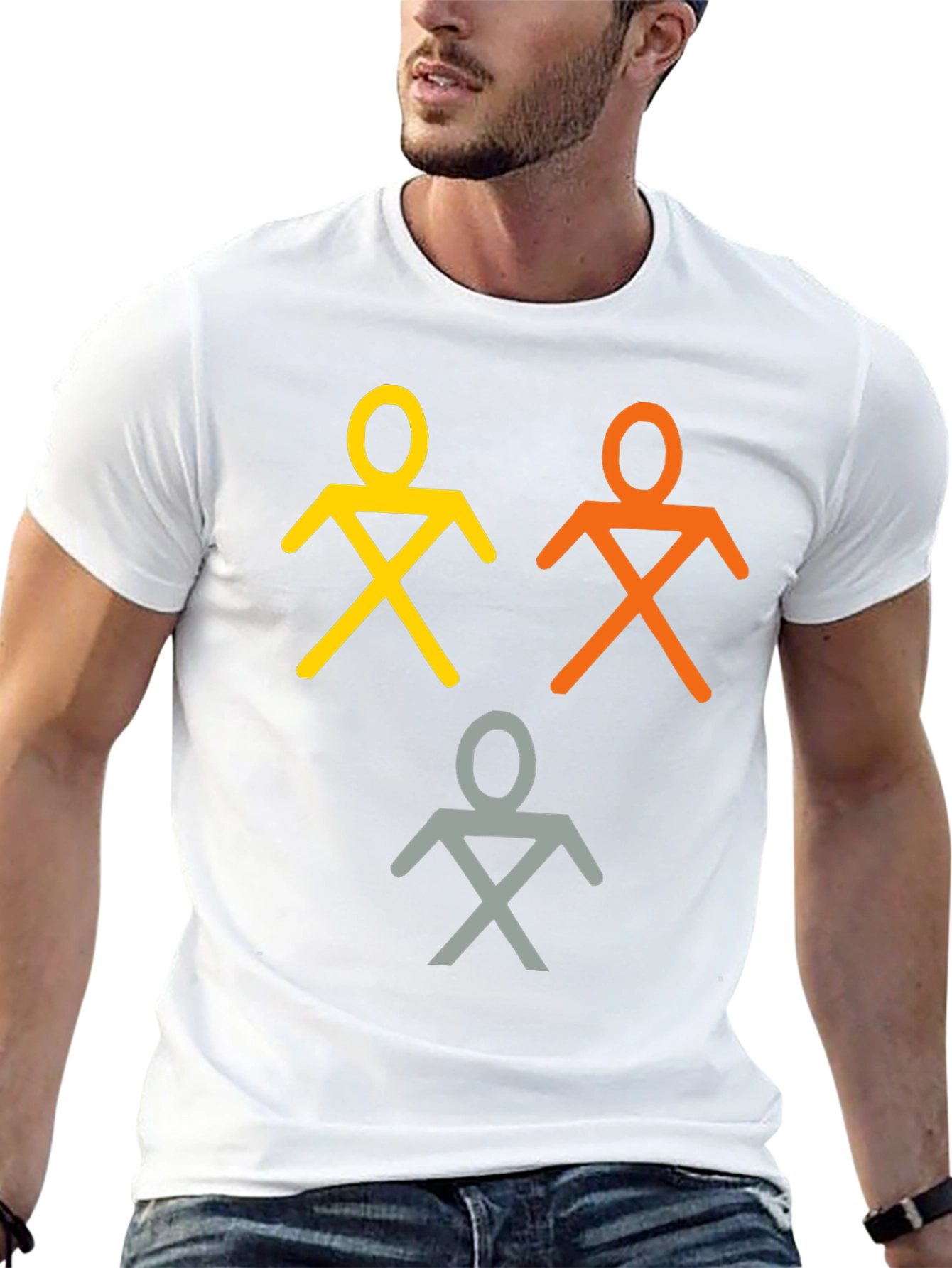 Camiseta Negra con Figuras Abstractas de Personas