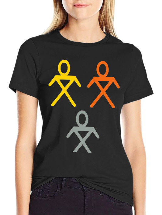Camiseta Negra con Figuras Abstractas de Personas