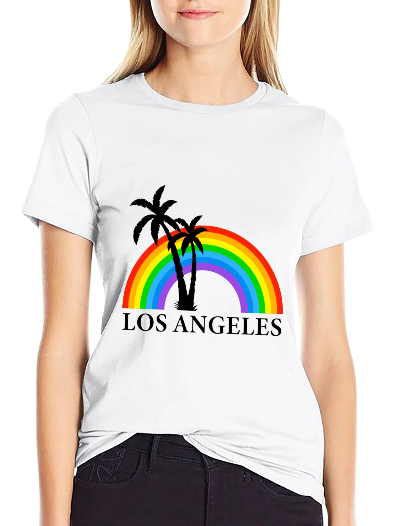 Camiseta Negra Los Ángeles Rainbow Palm