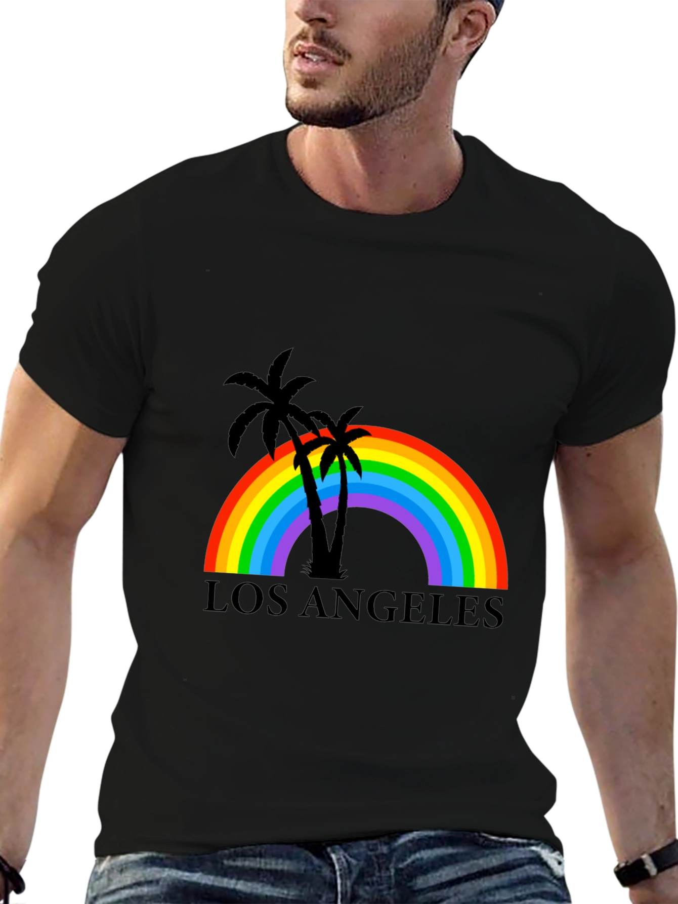 Camiseta Negra Los Ángeles Rainbow Palm