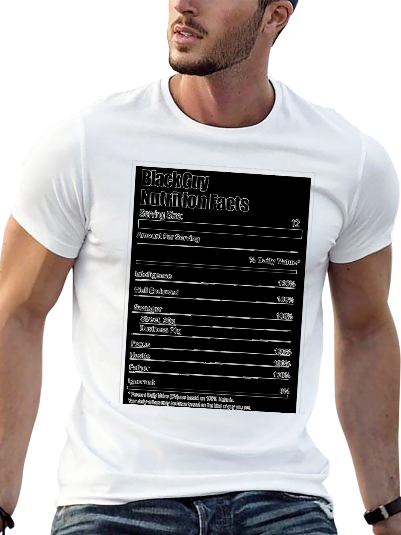 Camiseta Negra con Diseño Divertido Black Guy Nutrition Facts