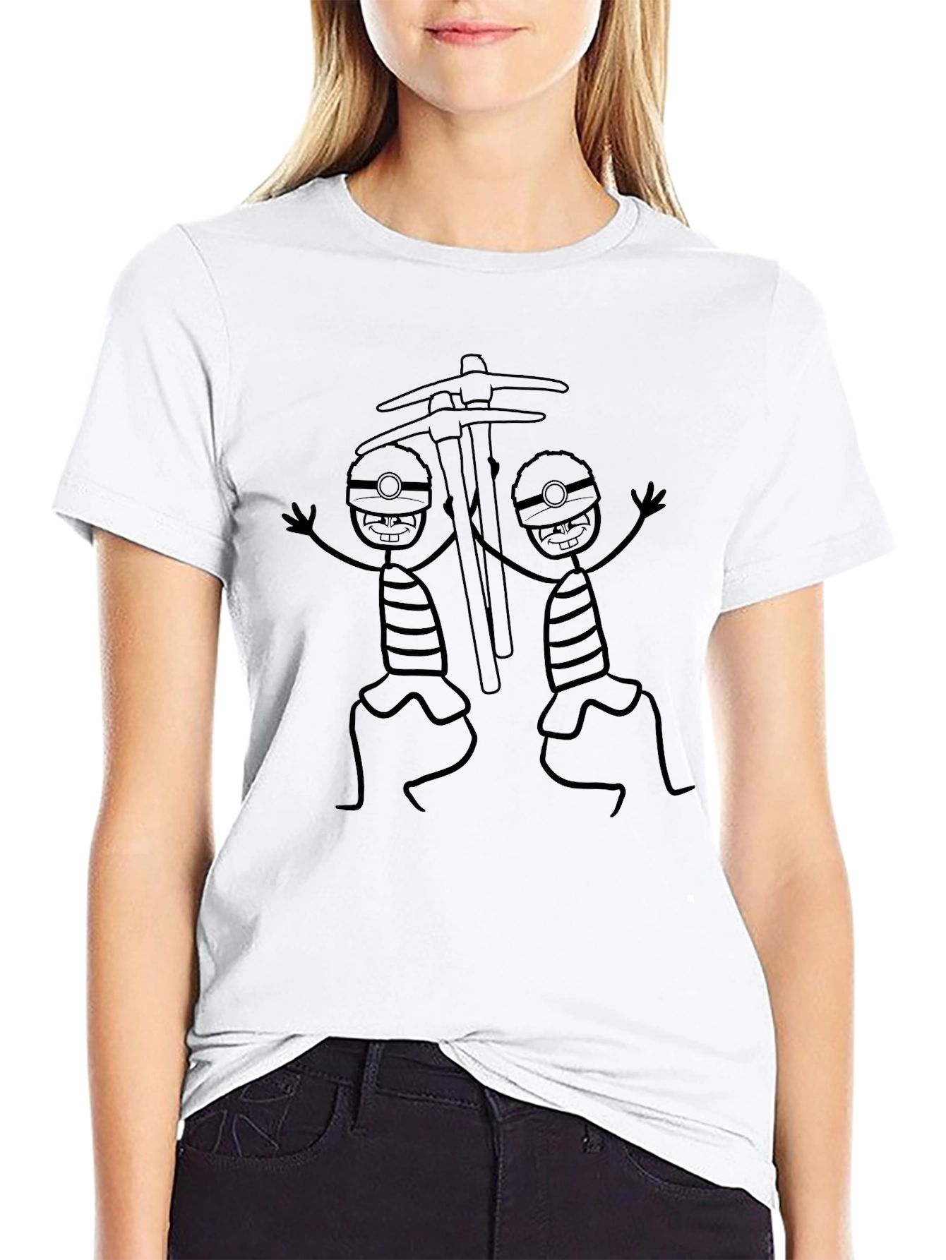 Camiseta Negra con Diseño Mineros Divertidos