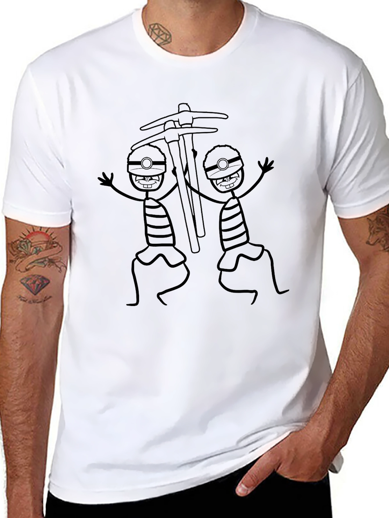 Camiseta Negra con Diseño Mineros Divertidos